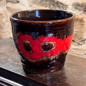 Vaso de flores vintage Scheurich 887-12 da Alemanha Ocidental, com estampa de papoula marrom.