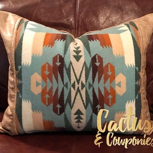 Handmade Wool Aqua Blue/Green pillow cover | Pendelton OR fabric