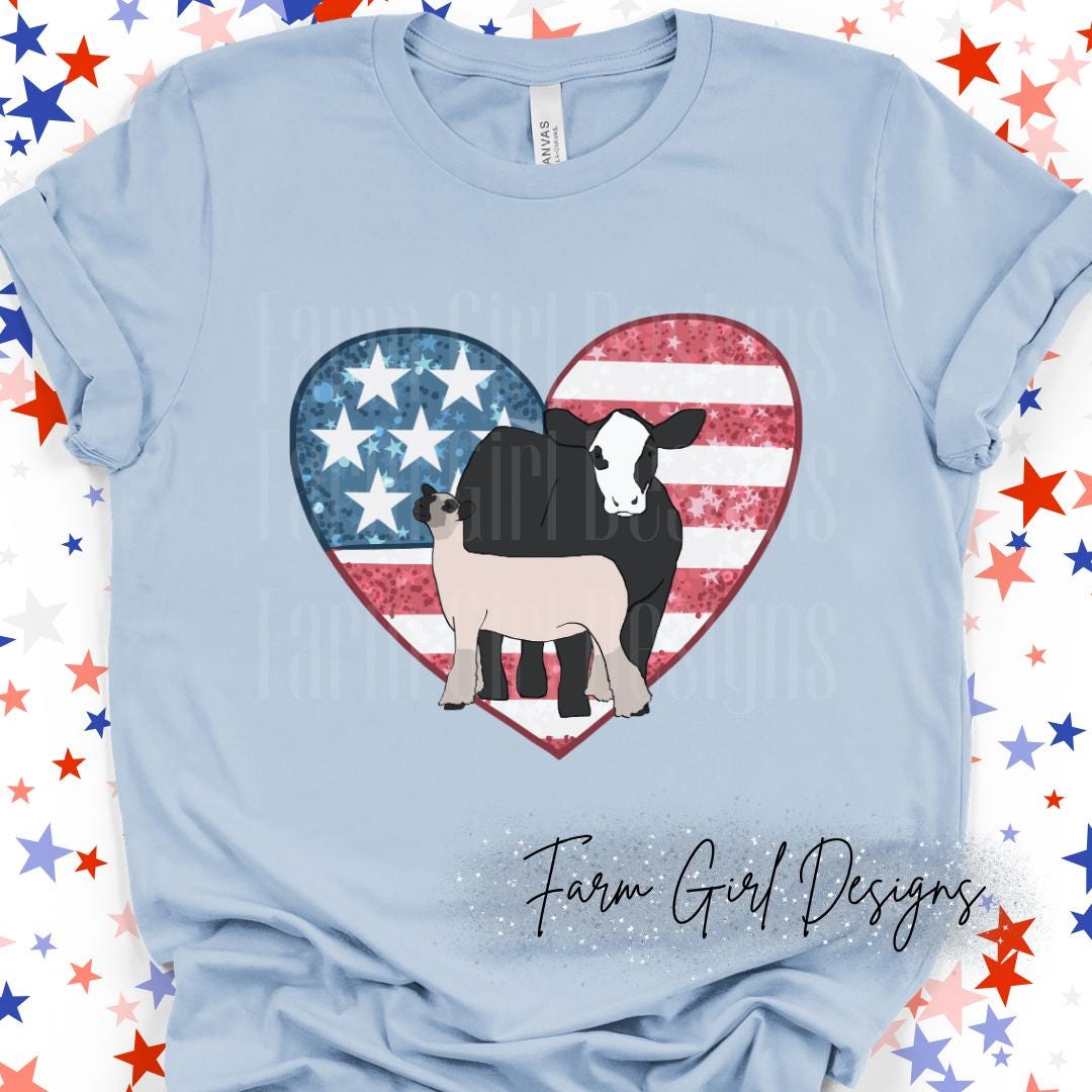 Simmental Steer & Show Lamb American Flag Heart Bella Canvas Tee ...