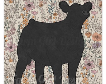Angus Heifer Pastel Wildflowers Minky Blanket
