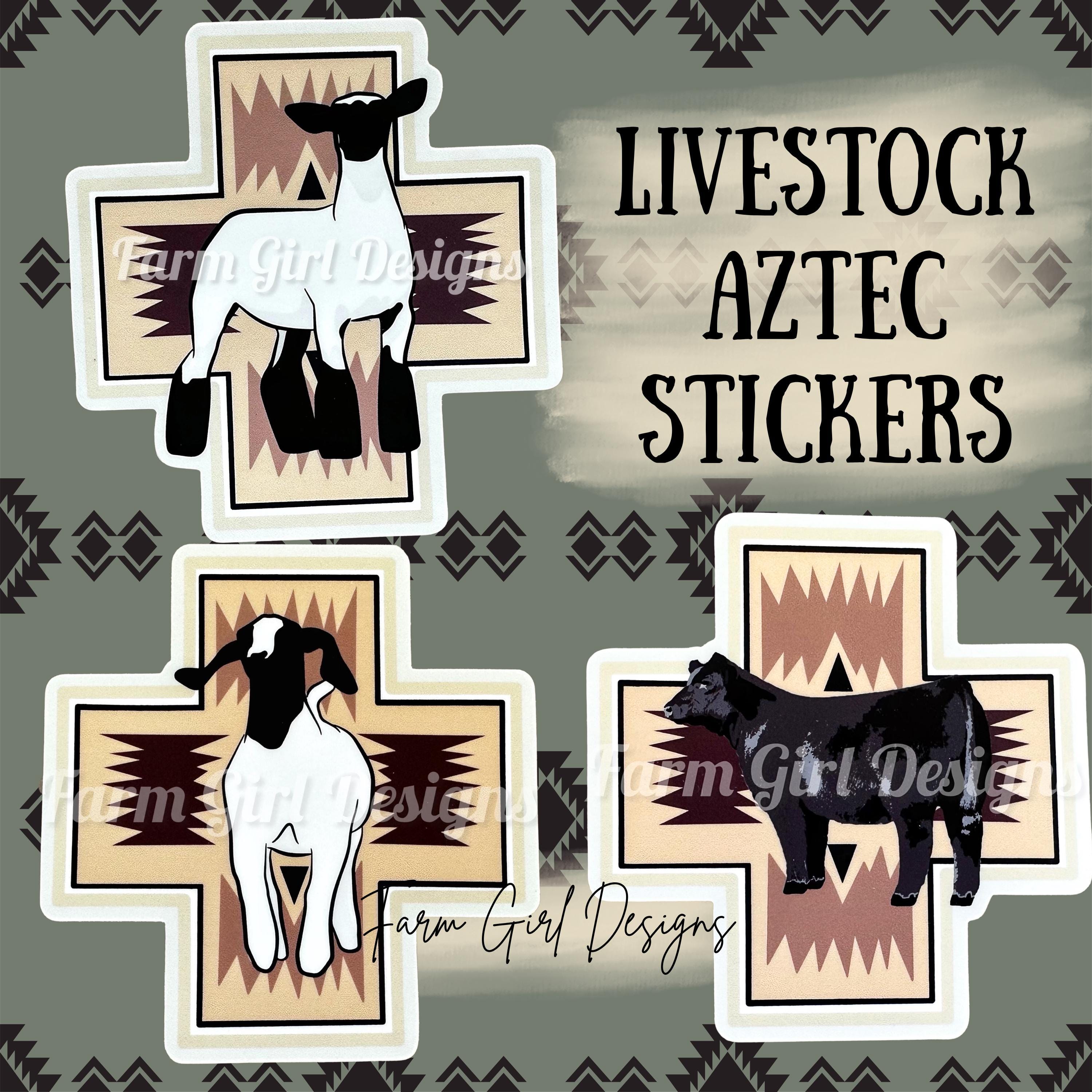 Livestock Neutral Aztec Stickers | Black Headed Show Goat | Angus Steer ...