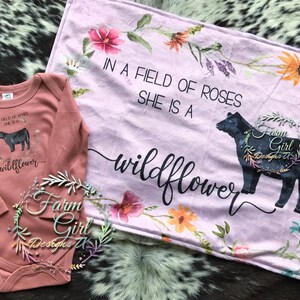 Angus Cow Wildflower infant bodysuit & minky lovey