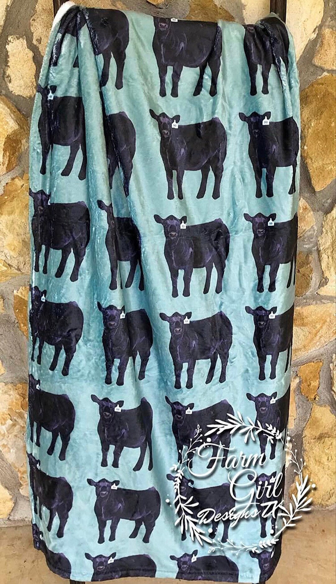 Angus Heifer on Blue Minky Blanket 50 X 60 Etsy