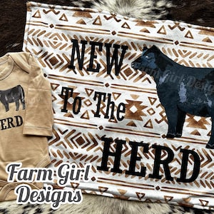 New to the Herd Angus Cow infant bodysuit & Minky Lovey