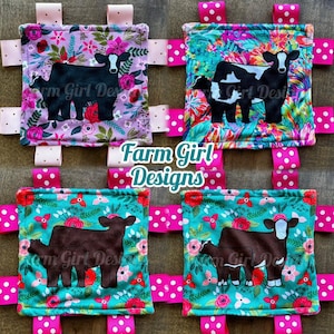 Cow & Calf Breeds Floral Tag Blankets