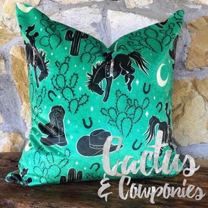 Turquoise Rodeo print velvet pillow cover