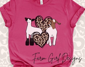 Show Lamb & Goat Cheetah Print Hearts Bella Canvas Tee | Adult Shirt