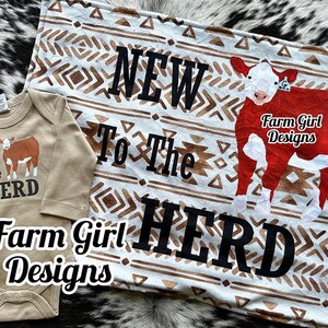 New to the Herd Hereford Cow infant bodysuit & Minky Lovey