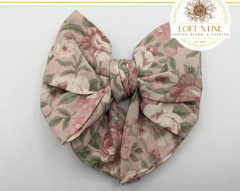 Floral Calico Fabric in Tan, Green and Pink