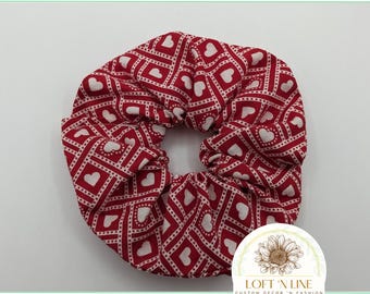 Red and White Hearts Valentines Day Love Scrunchie