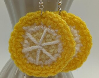 Lemon and Orange Citrus Crochet Dangle Earrings