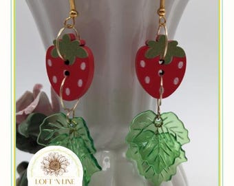 Strawberry Plant Dangle Earrings