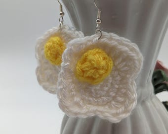 Sunny Side Up Eggs Crochet Dangle Earrings