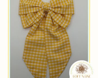 Yellow Gingham Hair Bow with Long or Short Tail