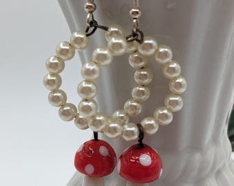 Amanita & Pearl Dangle Earrings