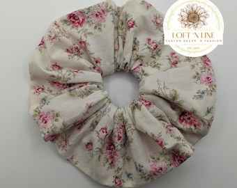 Floral Calico Fabric Hair Scrunchie