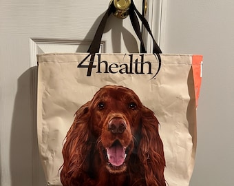 Upcycled Dog Feed Bag Tote: Large, Farm Tough - Lined