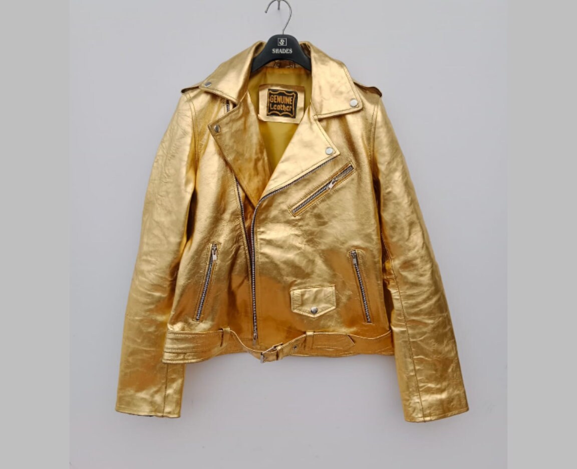 Gold Metallic Leather Jacket Women Genuine Leather - Etsy