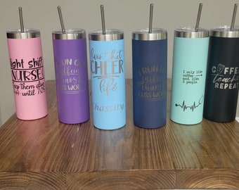 20 oz  stainless steel double wall insulated etched Tumbler with metal straw and straw cleaner brush, Personlized, gift for anyone