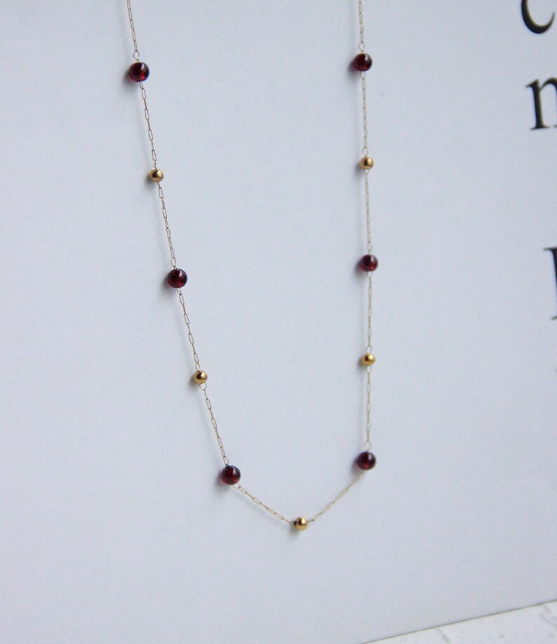Dainty Gold Chain Beaded Necklace Beaded Necklace Red Etsy