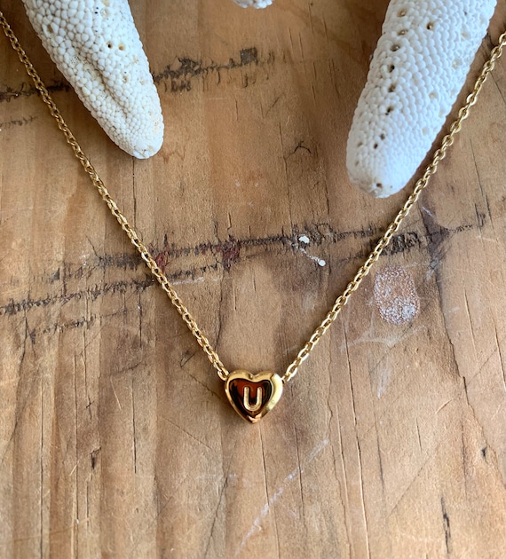 Letter U, Initial U, Tiny Heart Initial Necklace, 18K Gold Necklace,  Personalized Necklace, Heart Necklace, Minimalist Necklace, Initial