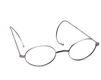 Montatura per occhiali ovale, ponte a sella in metallo senza cuscinetti, argento antico, 40 mm, 42 mm, 44 mm, 46 mm, 48 mm, aste standard o sportive, aste con filo metallico, NUOVO