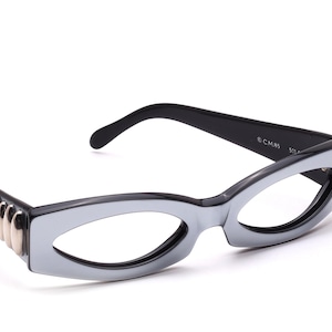 Sunglasses Vintage 80s Women Cat Eye Square Claude Montana/Mikli Mod. 85 Black Grey Silver Original France NOS Fashion #AM1