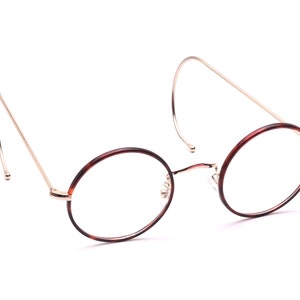 Round glasses metal gold brown sports temples 44 mm with pads Windsor rim cell wall 30s vintage style John Lennon model like Savile Row