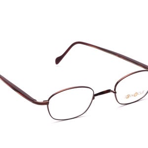 Ovala rektangulära metallglasögon, bruna och beige med acetatskamlar, kikare, 44–22 mm W-brygga, inga kuddar, klassiska moderna, handgjorda i Frankrike, NOS