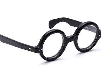 Round glasses frame black thick men's 42 - 25 mm modern classic timeless glasses frame big round