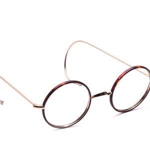 Round glasses metal gold brown sports temples 42 mm without pads Windsor rim cell wall 30s vintage style John Lennon model like Savile Row