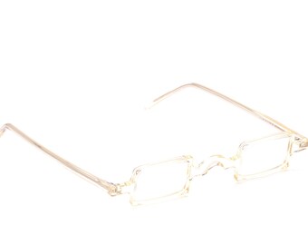 Piccoli occhiali quadrati in acetato champagne traslucido da donna uomo 32 - 29 mm montatura per occhiali classica moderna senza tempo