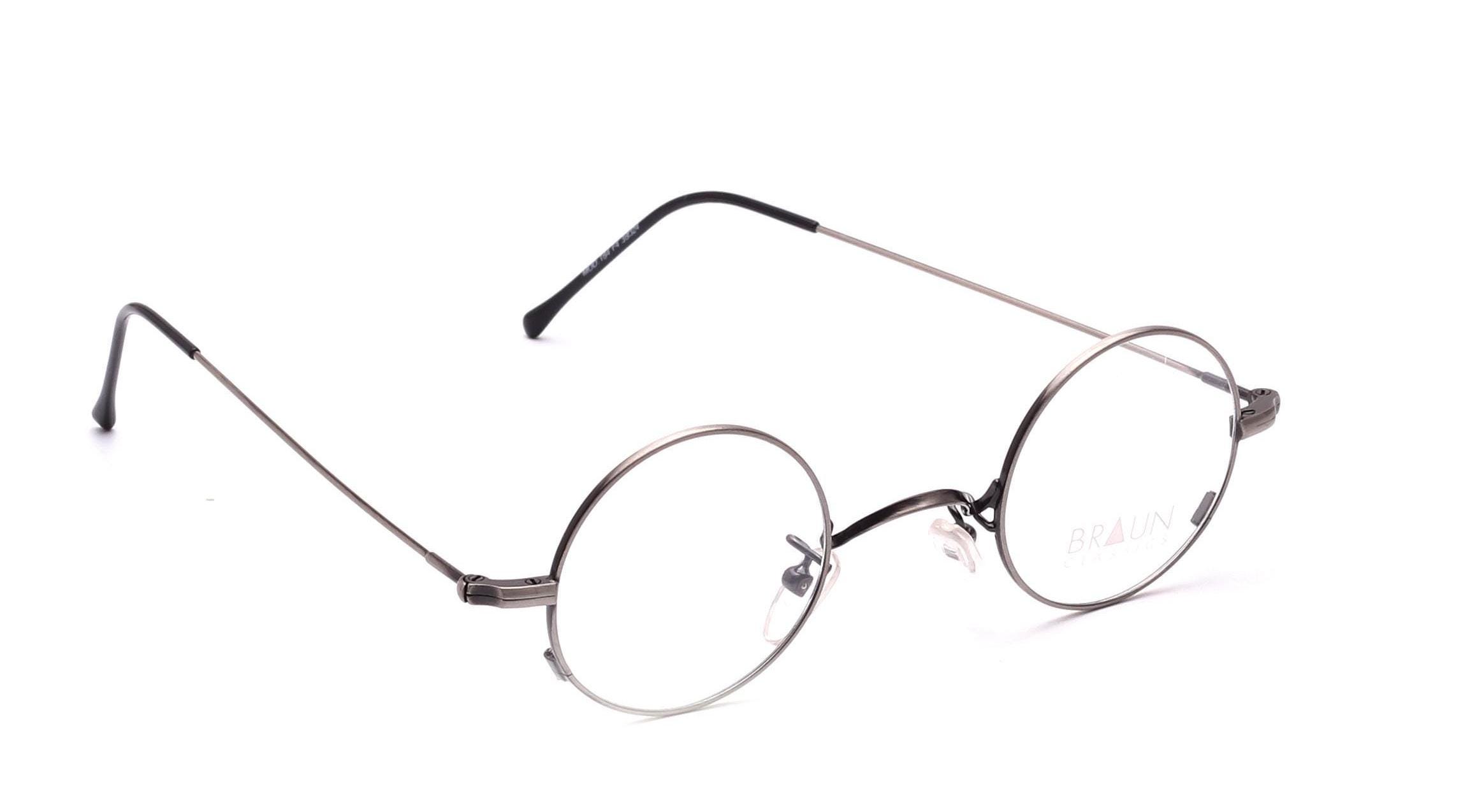 Braun Classics Glasses Small Round Frame Mod. 184 Metal Antique Silver, 38 mm and 36 mm and Brown 38 mm regular temples and temples NEW