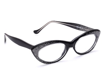 Retro Brille Cat Eye Damen Schwarz Glitter Glitzer 49 - 18 mm 50erJahre Stil Schmetterling