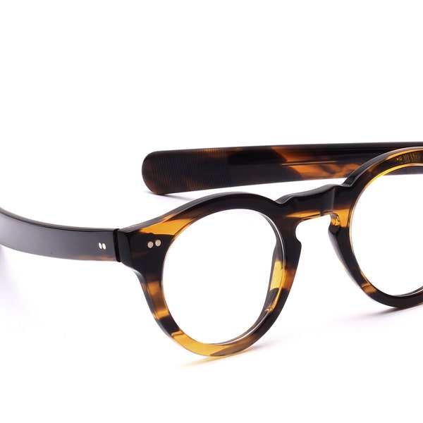 Retro Glasses Panto Men Brown Chestnut 60s Style Round Made in Italy Straight Temples Mod. Swing