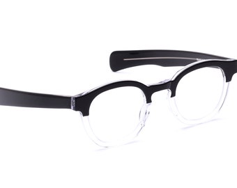 Retro Brille Herren Schwarz Kristall 60er Jahre Stil kaschiert Rund Italy gerade Bügel