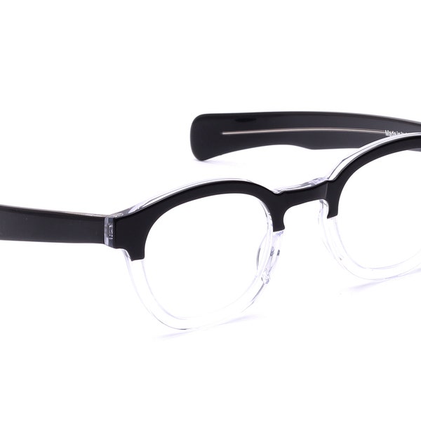 Retro Brille Herren Schwarz Kristall 60er Jahre Stil kaschiert Rund Italy gerade Bügel