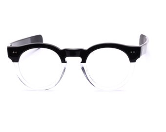 Retro Brille Panto Herren Schwarz Kristall 60er Jahre Stil kaschiert Rund Made in Italy gerade Bügel Mod. Swing