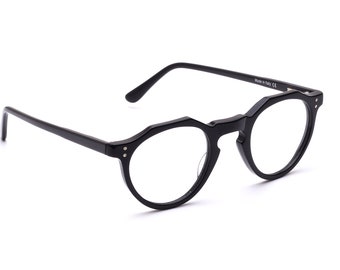 Panto Brille Acetat Schwarz Damen Herren 43 - 24 mm Modern Klassiker Zeitlos Schlüssellochsteg crownpanto Brillengestell