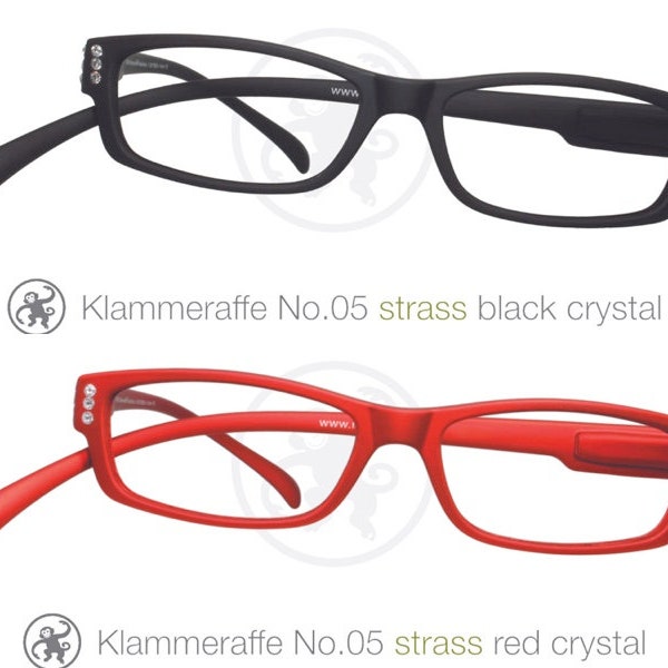 Klammeraffe Lesebrille Schwarz Rot mit Strass Damen neckholder 1.00 bis 3.50 mit Etui