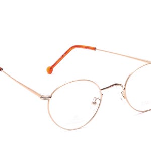 Panto frame metal glasses brown classics gold or matte gold mod. 104 49-21 mm women men unisex with flexible temples and pads fashion NOS #IT3