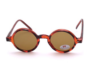 Runde Sonnenbrille Braun Kunststoff 80er Jahre Vintage Damen Herren Unisex Mode Fashion NOS UV-Schutz