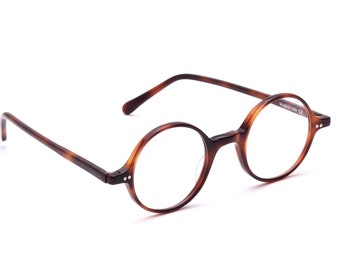 Runde Brille Acetat Braun Damen Herren 42 - 23 mm Modern Klassiker Zeitlos Brillengestell Italy