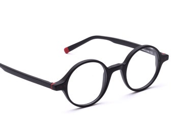Runde Brille Acetat Schwarz Rot Damen Herren 45 - 22 mm Modern Klassiker Zeitlos Brillengestell