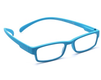Occhiali da lettura Spider Monkey 01 allacciatura al collo blu acqua donna uomo aste flessibili da 1,00 a 3,50 con custodia