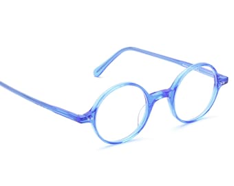 Runde Brille Acetat Blau Damen Herren 42 - 23 mm Modern Klassiker Zeitlos Brillengestell