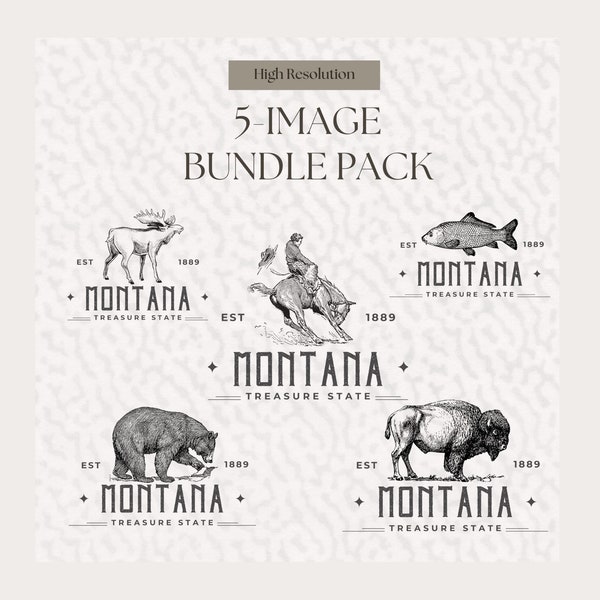 5 Montana Image Bundle - PNG, SVG. Sublimation Graphics; Montana Tee; Bear png; Moose png; Rodeo png; Buffalo png; Bear Svg; Moose Svg