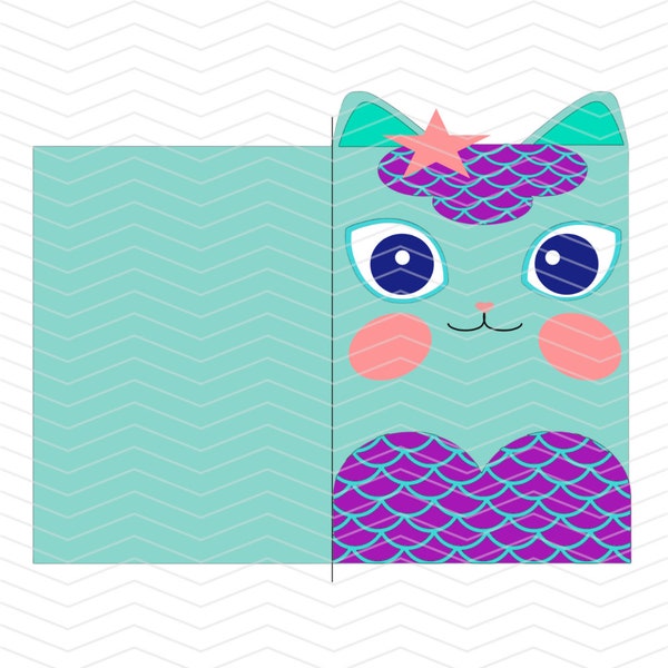 Mermaid Cat Birthday Card Digital PNG Files, Perfect for Cricut & Silhouette Users