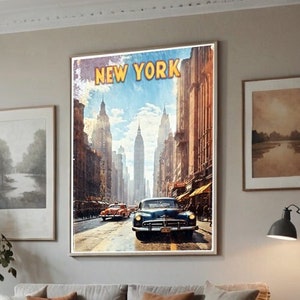 Cartel de viaje de Nueva York - Arte vintage - Nueva York y su impresionante horizonte - Sólo por Celince Design