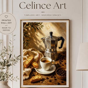 Italian Espresso Wall Art, Moka Pot Coffee Print, Rustic Kitchen Poster, Café Decor